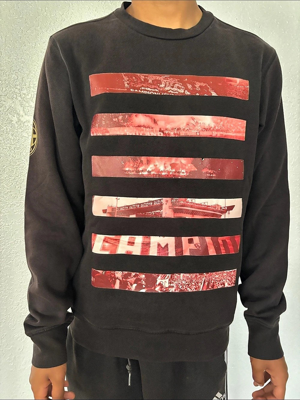 Stone Island Graphic Color Block Sweatshirt Black & Red